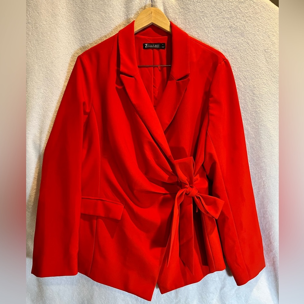 7th Avenue Design Studio New York & Company Red Side Belted Blazer